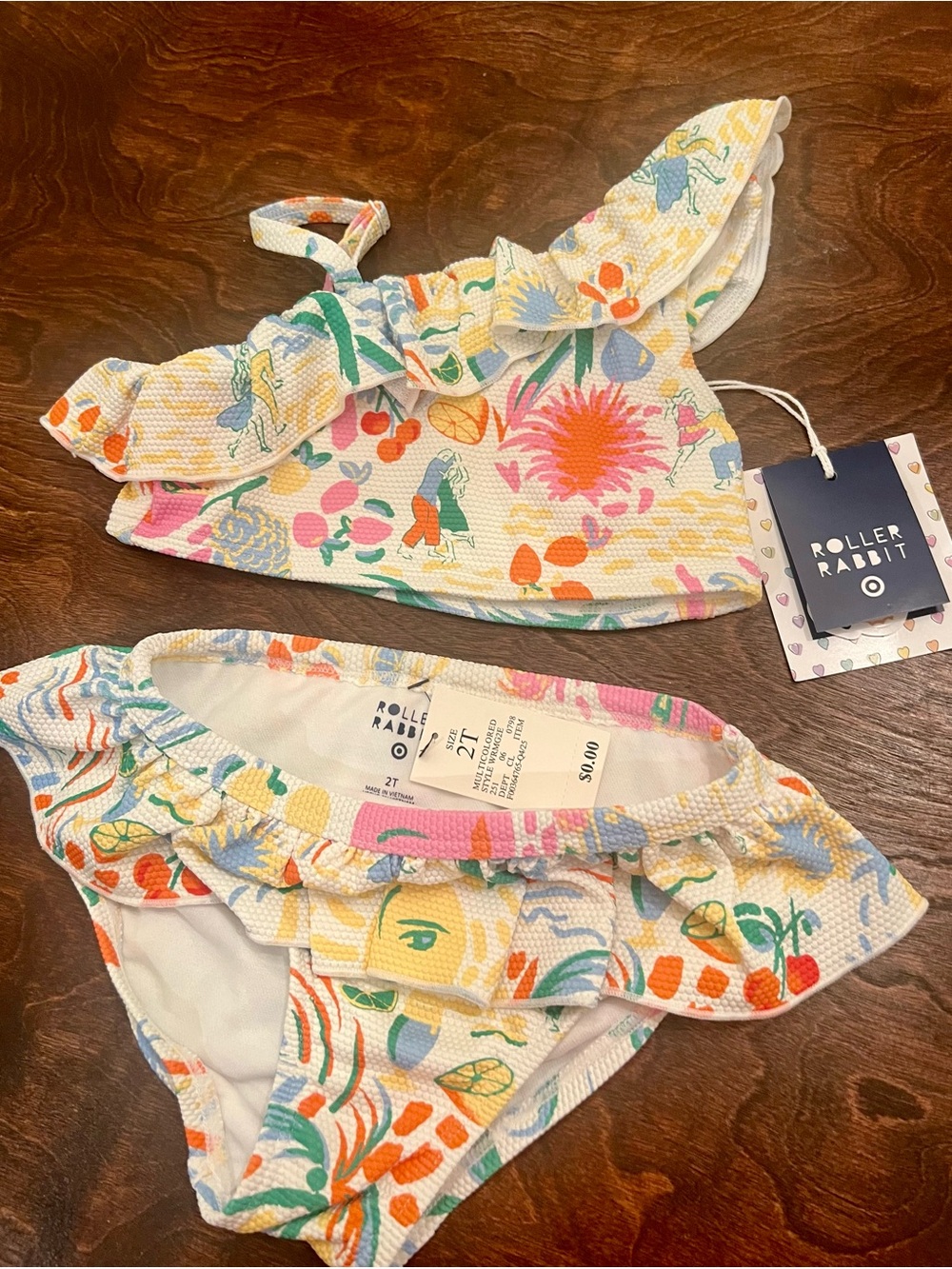 Roller Rabbit Target White Floral Ruffle Two-Piece Bikini Set size 2T NWT